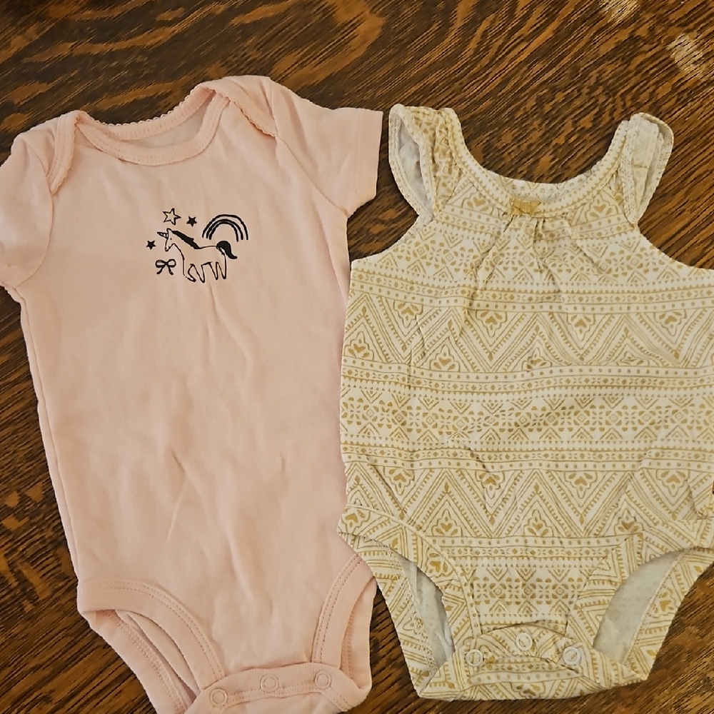 Carter's Pink Unicorn and Cream Geometric Bodysuits